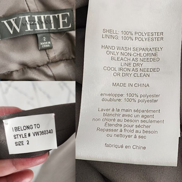 Vera Wang WHITE Gray Taupe Pleated Ruffle Side Slit Bridesmaid Dress - Picture 5 of 5